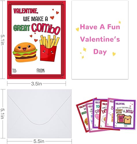 Miniatura 2 de Ungirds Paquete de 30 tarjetas de San Valentín para niños, 6 adorables diseños temáticos de alimentos, lindas tarjetas de San Valentín con 30 sobres