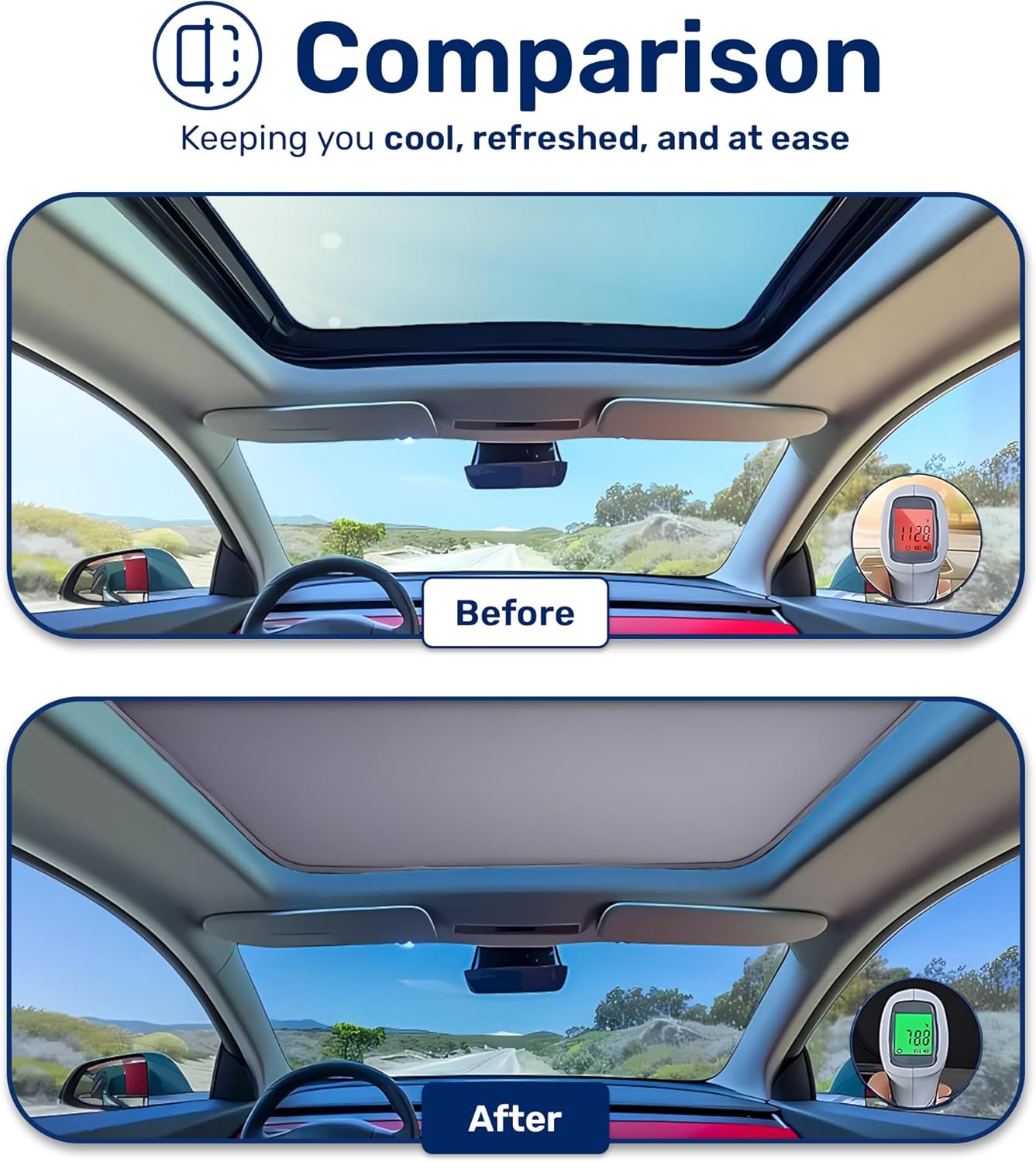 GENANY 2025 Upgraded Interior Gray Tesla Model Y Sunshade Roof, Heat Insulation Foldable Sunshade, Essential Tesla Model Y Accessories for Sun and Heat Protection