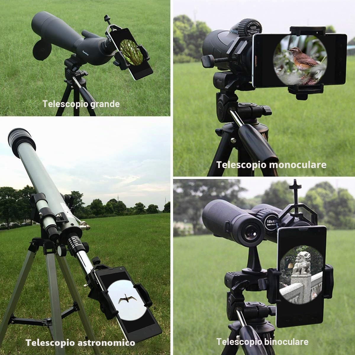 Shackcom Supporto adattatore universale per telescopio per smartphone, compatibile con binocoli monoculari e microscopio, adattatore per telefono cellulare per iPhone Sony Samsung LG Moto