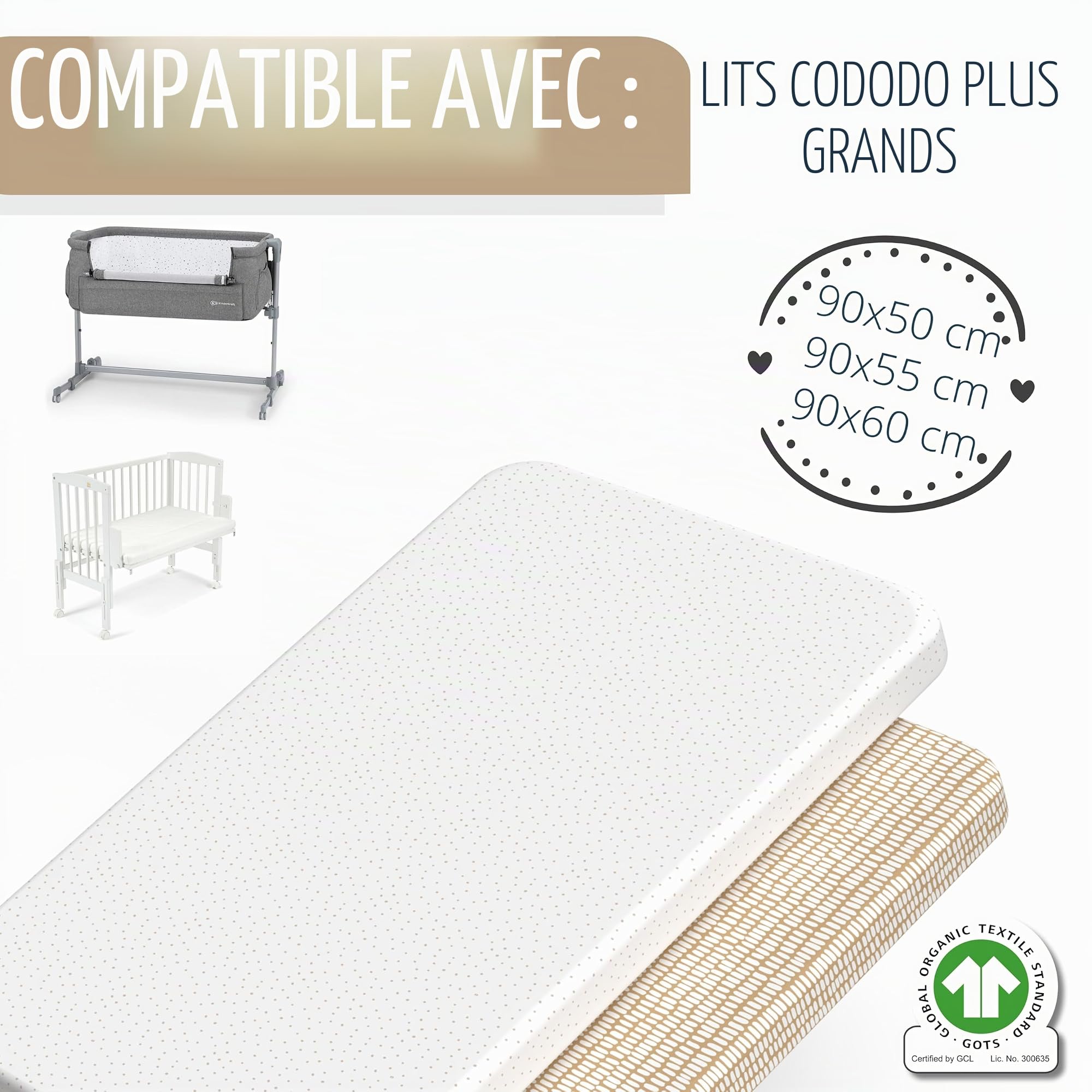 mimaDu – Lot de 2 Drap-Housse Bio GOTS en Coton pour bébés 90 x 55 cm – pour Lits d'appoint et Lits bébé, également adapté pour 90 x 50 cm, 89 x 49 cm, 50 x 83 cm, 50 x 90 cm (100% Oeko-Tex)