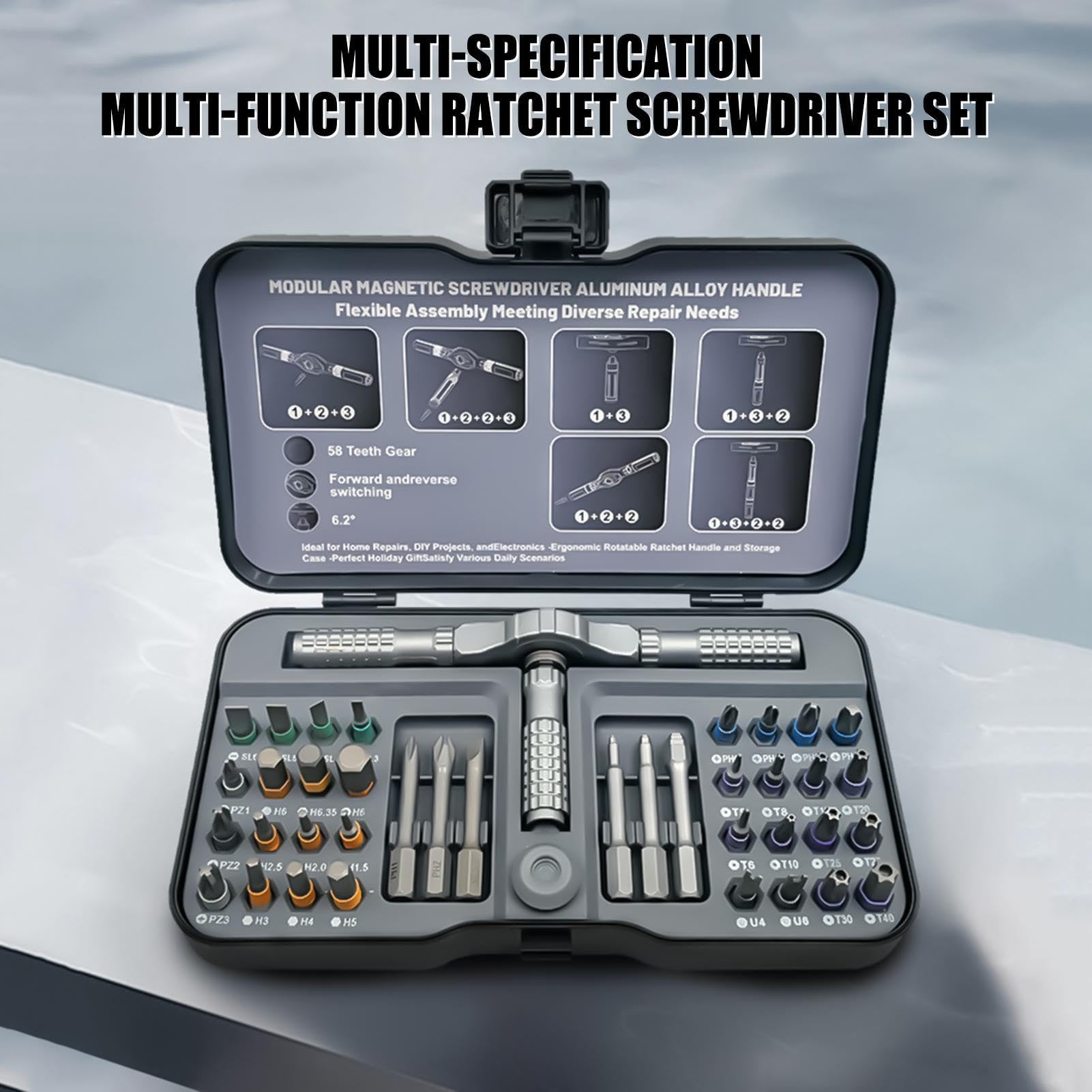 Set de destornilladores con carraca Kit Atornillador 42 en 1 con Puntas | Kit Destornillador Precisión Para Hogar Taller Mecánica Automoción Garaje Muebles Fontanería Y Electrónica