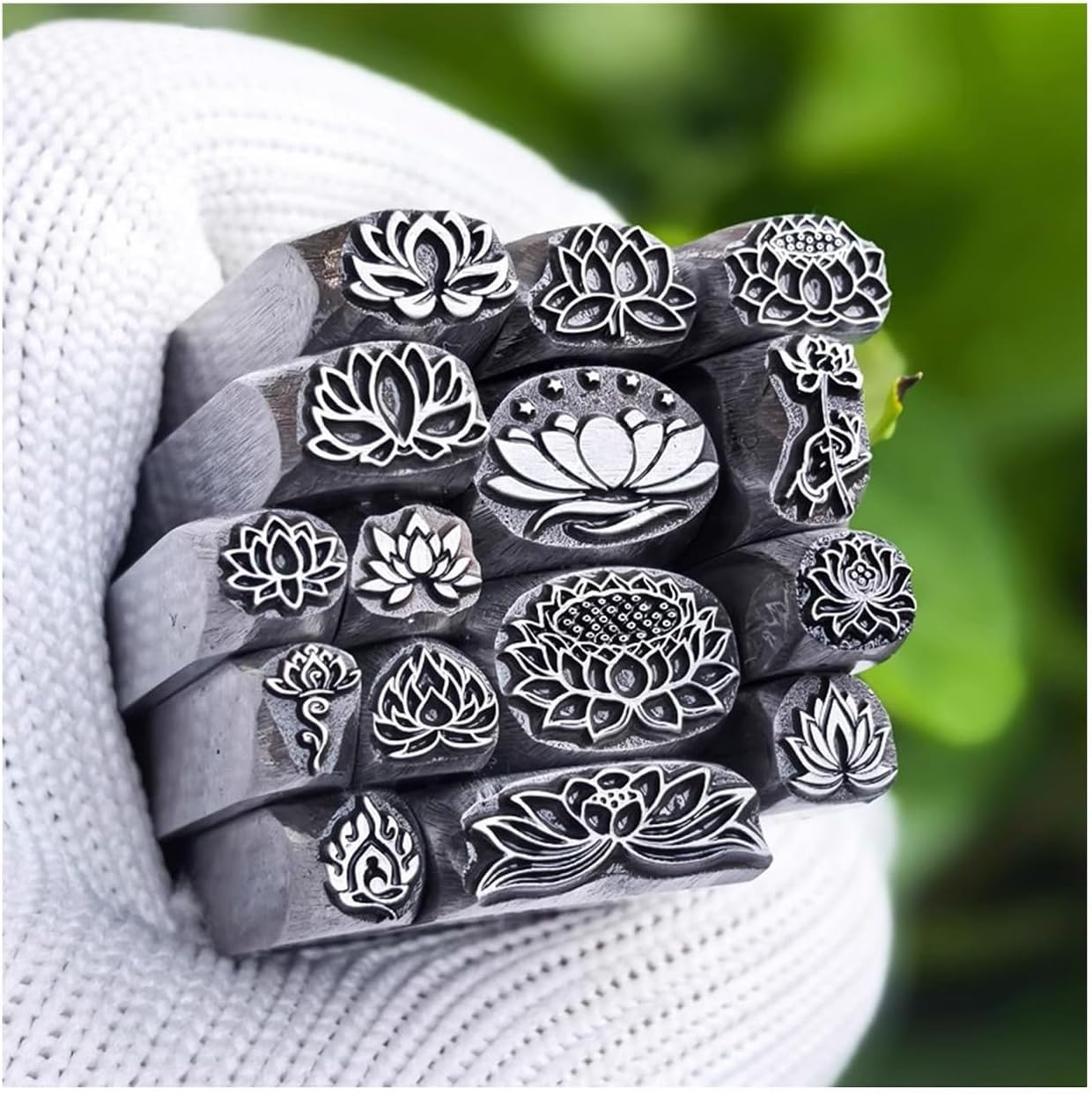 15PCS Metal Stamping Kit Carbon Steel Lotus Pattern Stamps for Aluminum Sheet & Jewelry Making