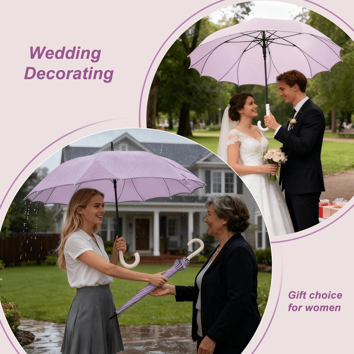 TOPSAIL 49 inch J Stick Windproof Umbrella for Daily Use & Photo Prop, Nice Looking Petal-shaped Large Umbrella for Rain, with Seamless Leak-proof Canopy & 16 Ribs & Reflective Strip, Pretty Gift for Women, Mom, Grandma, Wedding