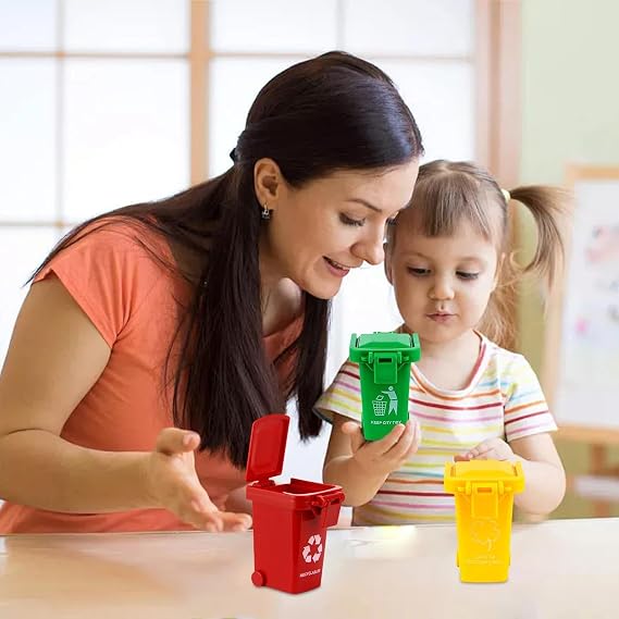 3Pcs Mini Trash Can Toy - Mini Trash Can Rubbish, Storage Bin With FlipLid, Push Vehicles GarbageCans, Garbage Sorting Game Toy, GarbageSorting GameToy, Garbage TruckToys, Wheelie Bin For Kids