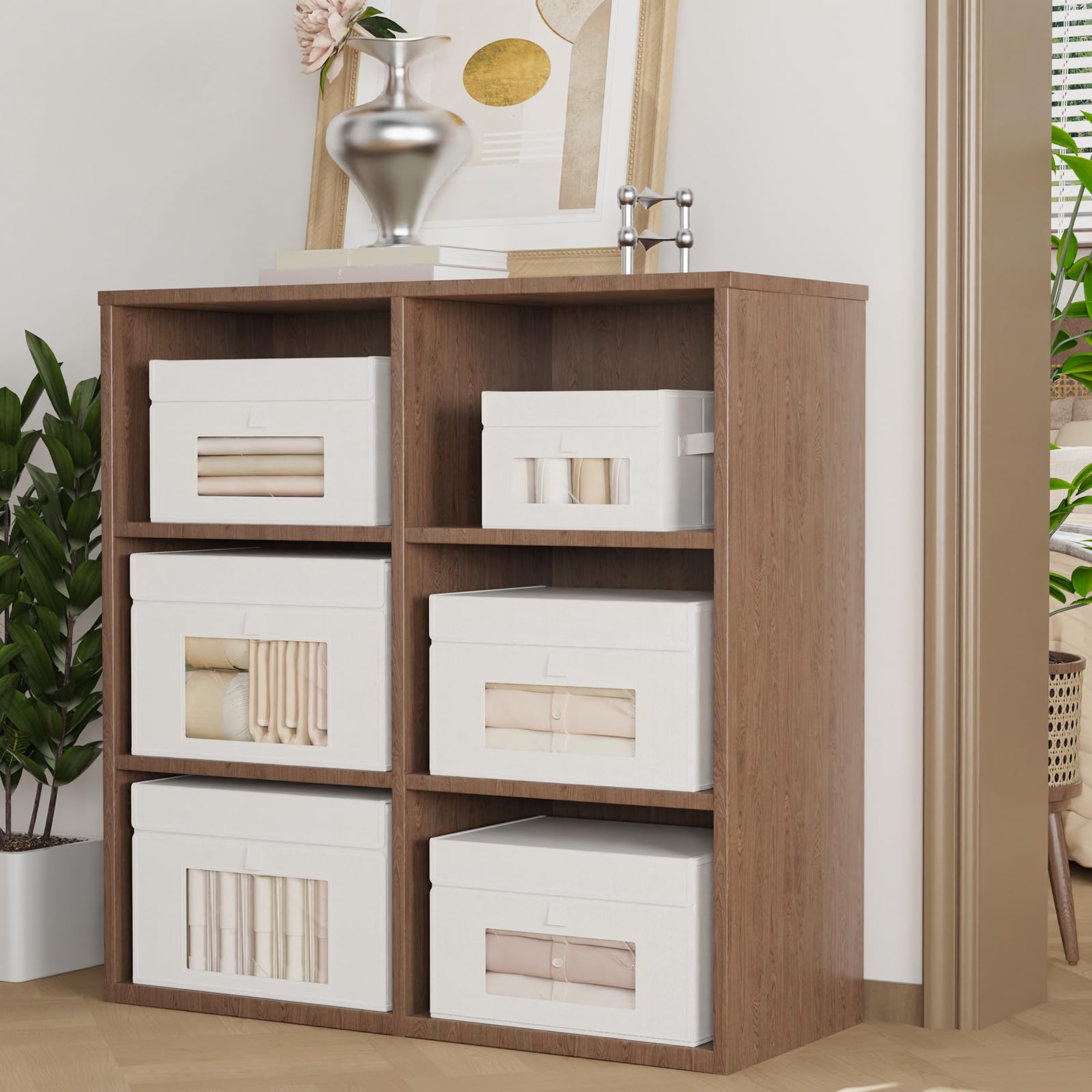 Scatole Portaoggetti con Coperchio, 26x20x17 cm, Bianco, Set di 4 ﻿ | Scatole con Maniglie Robuste e Finestra Trasparente, Pratiche Unità Di Organizzazione Domestica, Contenitori Pieghevoli