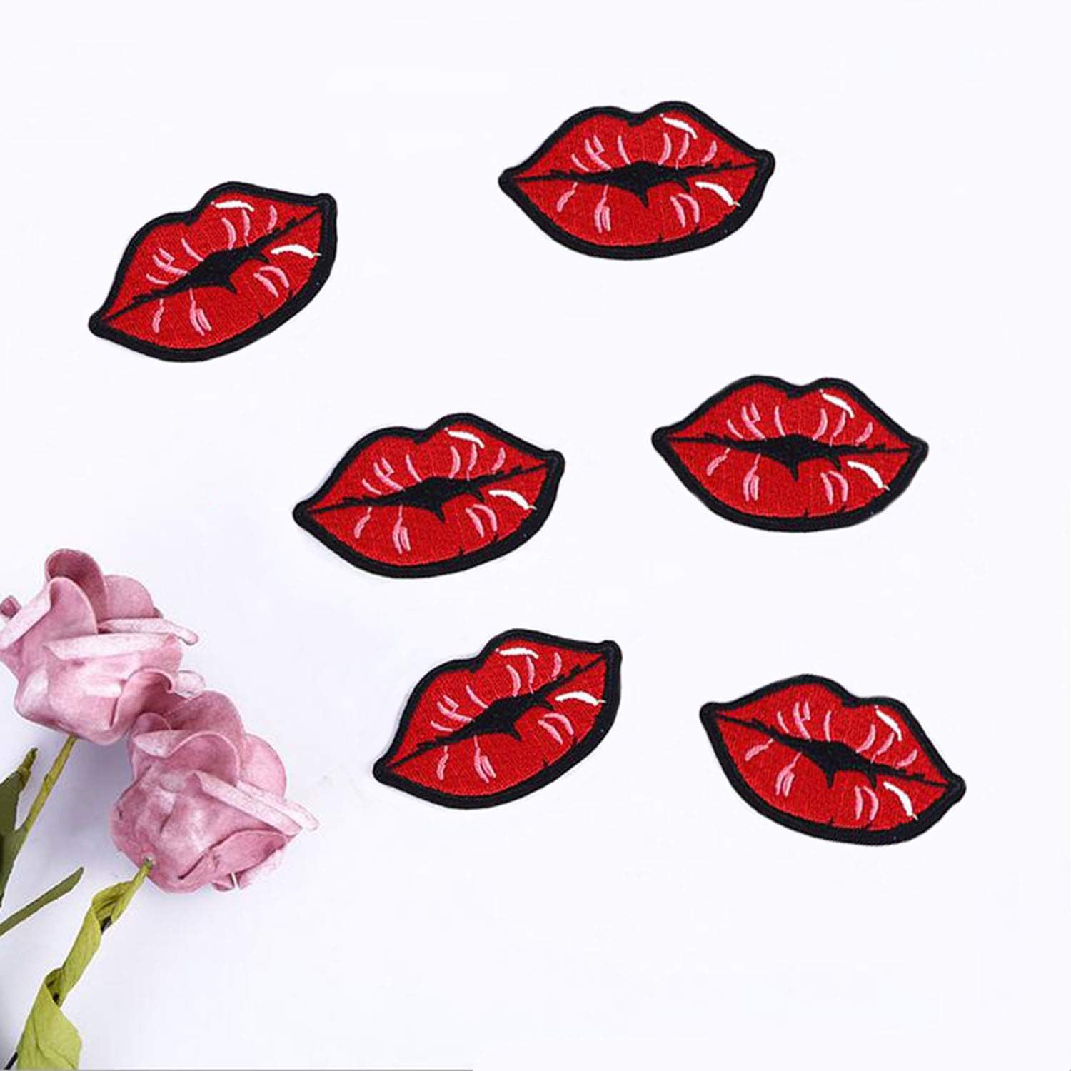30 Pcs Red Kiss Lips Embroidered Patch Iron on Sewing Applique Stickers Patch Clothes Jeans Jackets Hat Bag DIY Decoration Patches