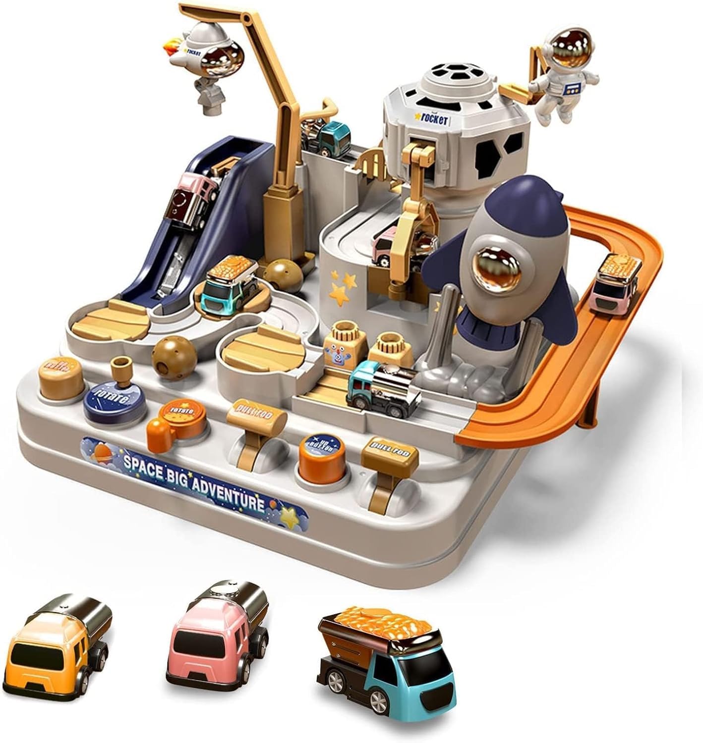 Car Adventure Toys with 3 Toy Vehicle, Car Track for Toddlers 3-5 Year Old Boys Girls - No Battery, Lnfinite Loop Toy, Race Tracks Toy for Toys for 3+ Year Kids Birthday Gifts (Rocket Edition)