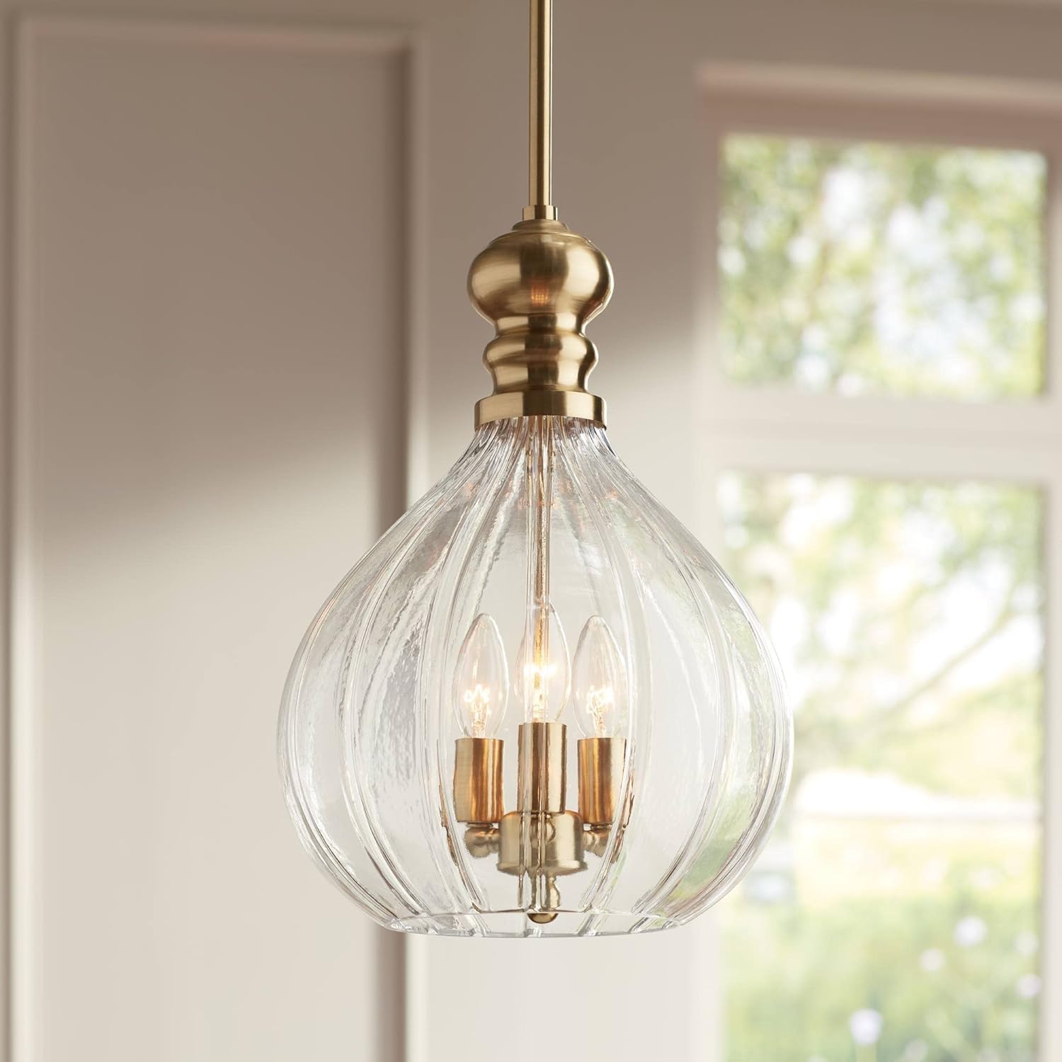 Possini Euro Design Houten Soft Gold Metal Mini Cluster Pendant Chandelier 11 1/2" Wide Modern Clear Glass Shade 3-Light Fixture for Dining Room House Foyer Entryway Kitchen Bedroom Living Room