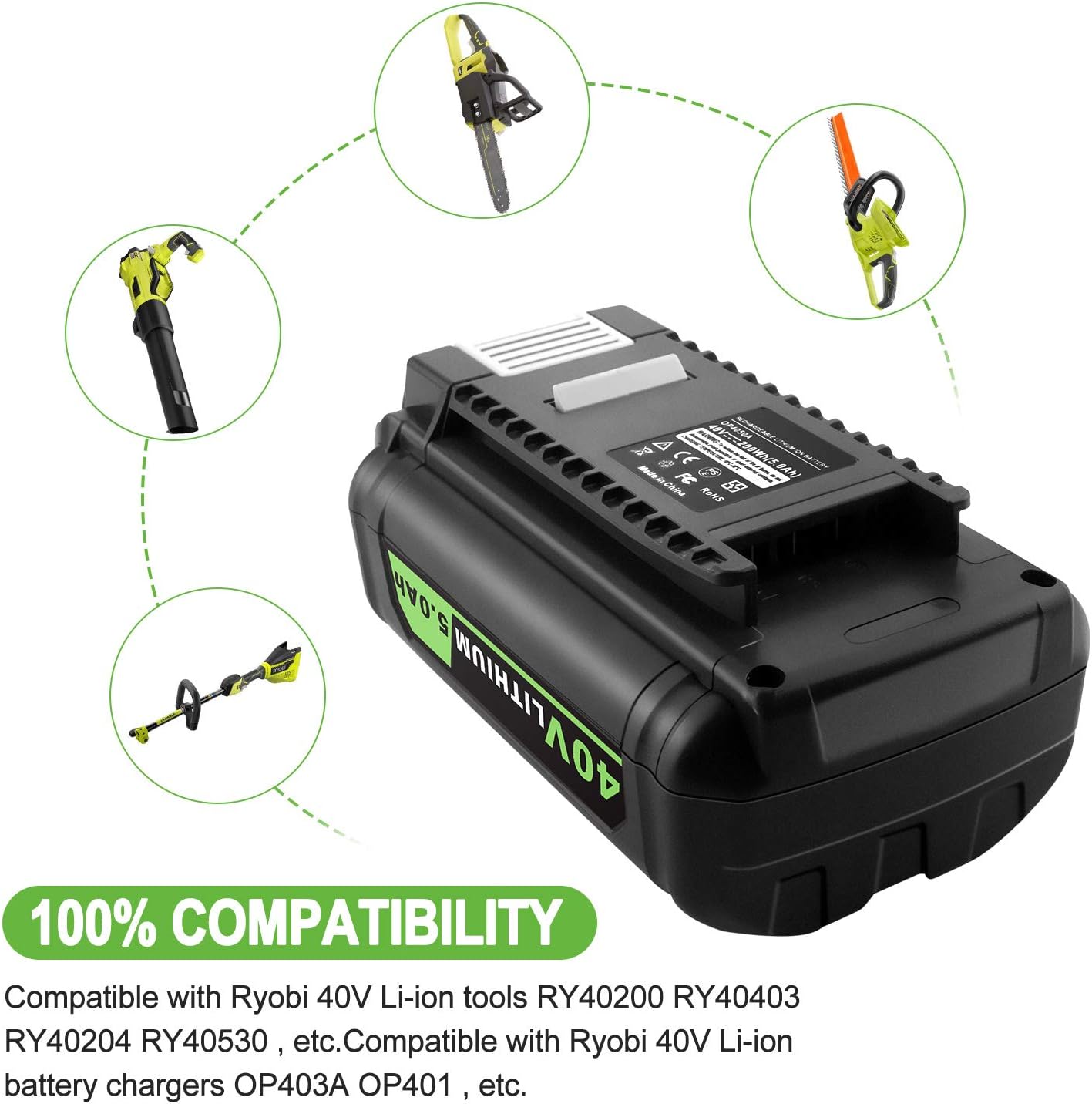 Flash Deals - 80% OFF EICHXO 40v Lithium Battery 5.0Ah Replacement for Ryobi String Trimmer Leaf Blower Lawn Mower 40V Battery for Ryobi OP40401 OP4026A OP4015 OP4030 OP4040A OP4050A OP40261 OP40601 Replacement Battery