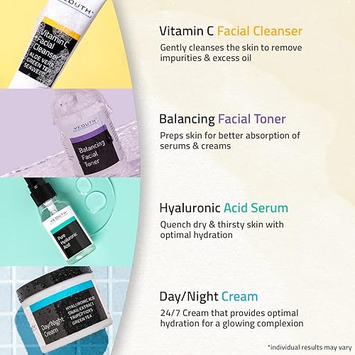 Miniatura 6 de YEOUTH - Kit de cuidado de la piel para adolescentes, limpiador de vitamina C, tónico, suero de ácido hialurónico, crema facial, juego de belleza y