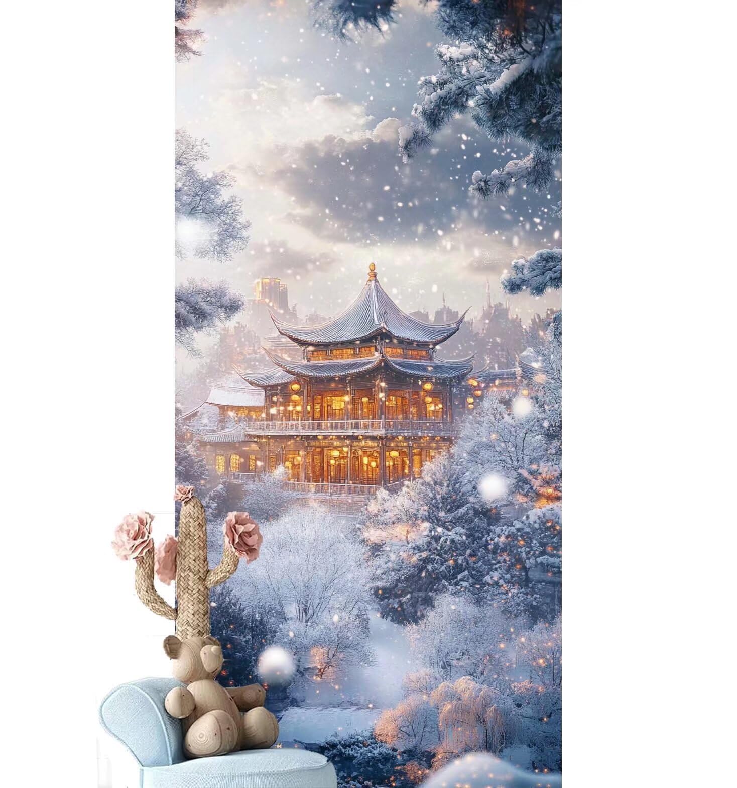 Dipingere con i Numeri per Adulti Bambini,Paint by Numbers con Pennelli Pittura a Pigmento Acrilico,Fai Da Te pittura di Numeri Kit Decora la casa Regalo (Senza Cornice)- Inverno,Cabina 70x210cm V-818