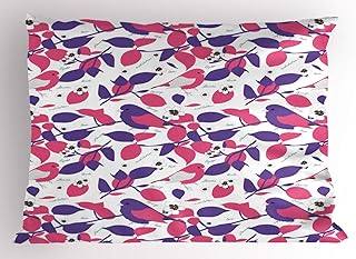 Ambesonne Animals Pillow Sham Set of 2, Summer Theme Colorful Design Birds and FlowersLove Energy, Quality Microfiber Bedding Item for All Seasons, 26