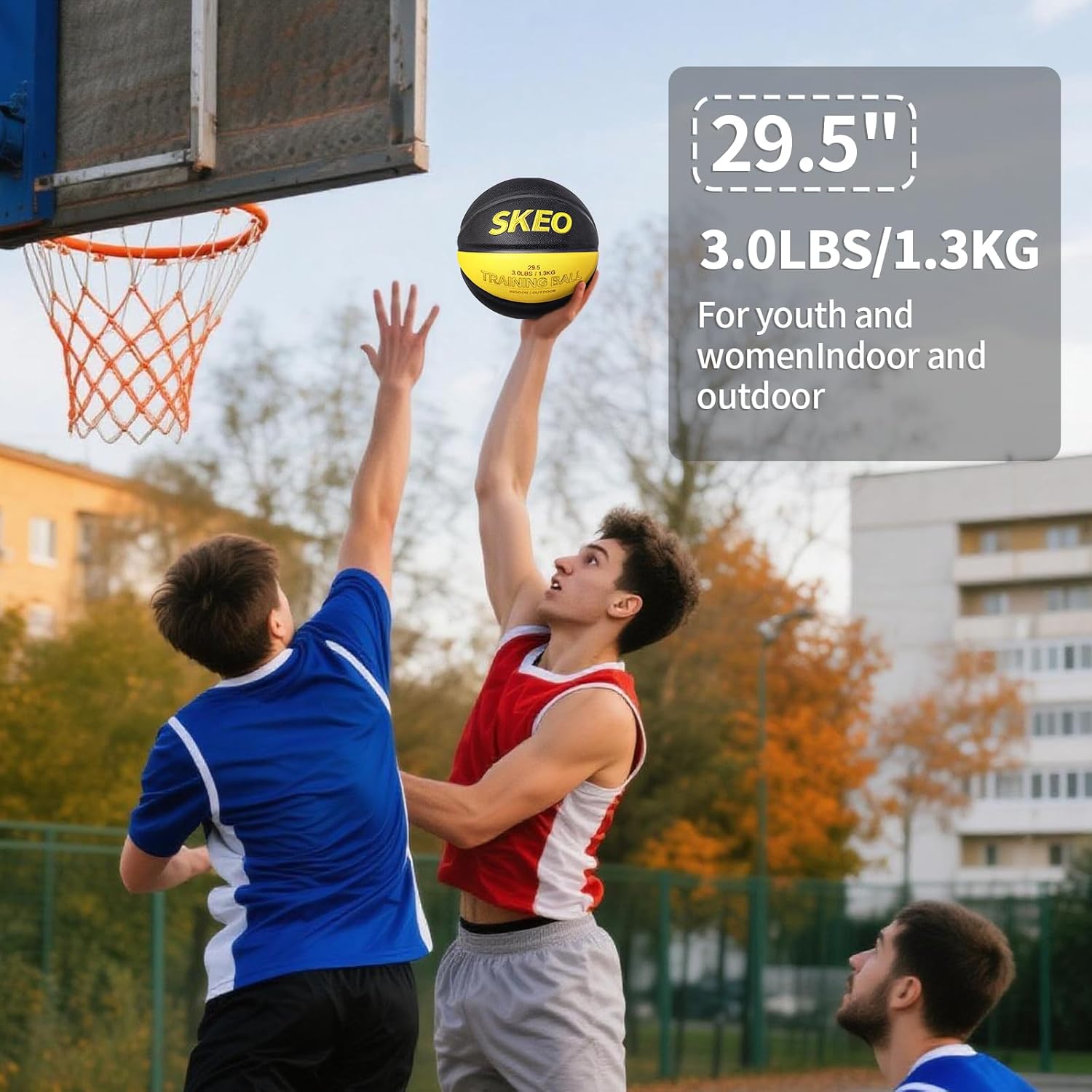 SKEO 3.0LBS Weighted Basketball, 29.5" Trainer Heavy Basketballs Made of Composite, Indoor Outdoor Training Ball for Improving Ball Handling Dribbling and Rebounding Skills (Deflated, Size 7)