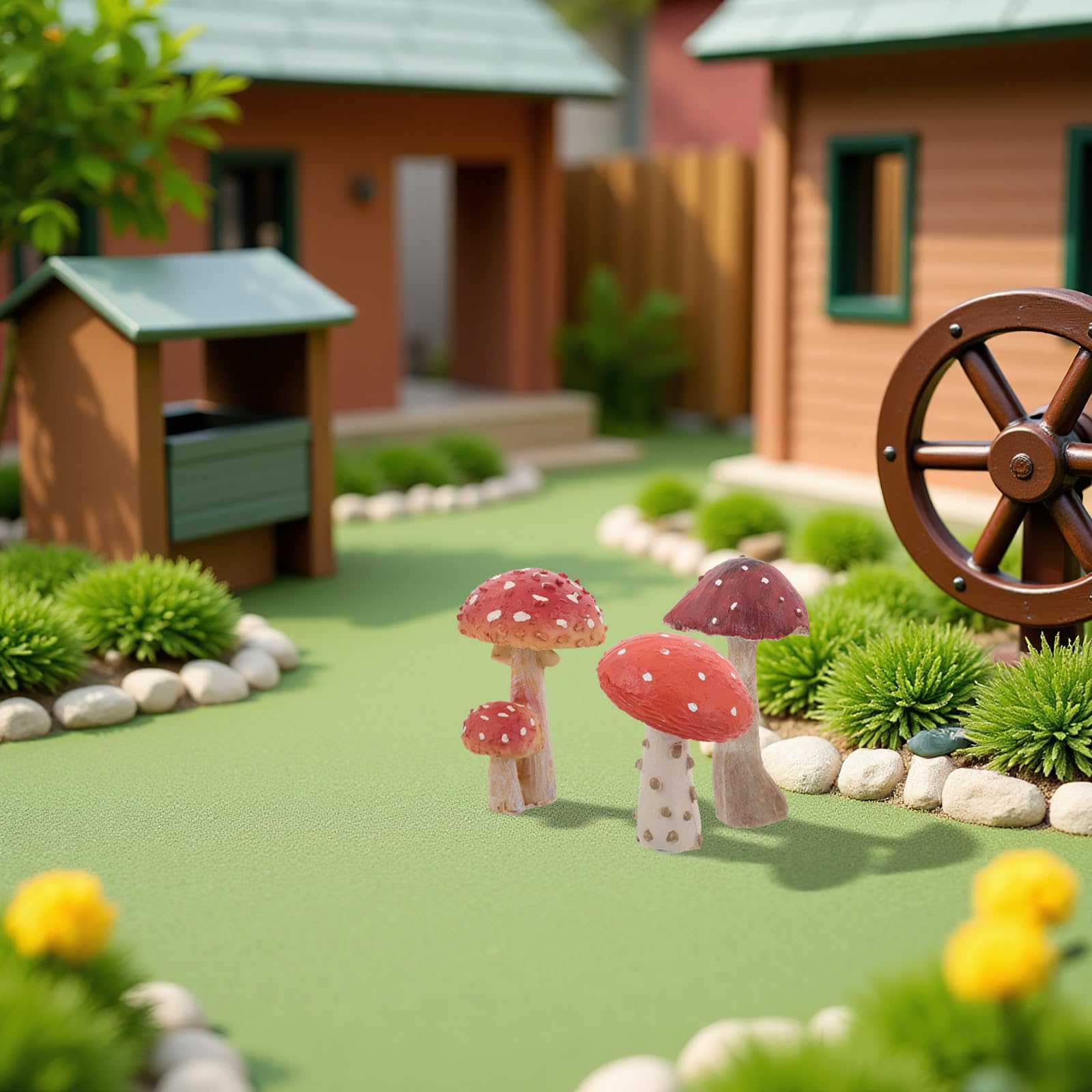 DECHOUS Decorazione da Giardino Esterno 3 Pezzi di Statue Fungo in Resina Rosso, Resistenti alle Intemperie per Creare Un'atmosfera Estiva in Giardino o Prato