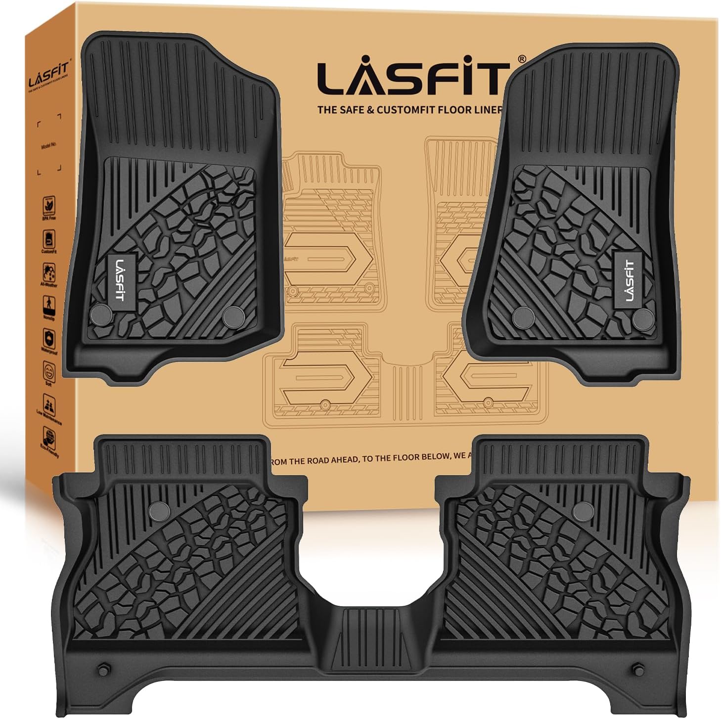 Floor Mats for Jeep Gladiator JT 2020-2025 2026 All Weather TPE Custom Fit Pickup Truck Mats Floor Liners 1st & 2nd Row, Black