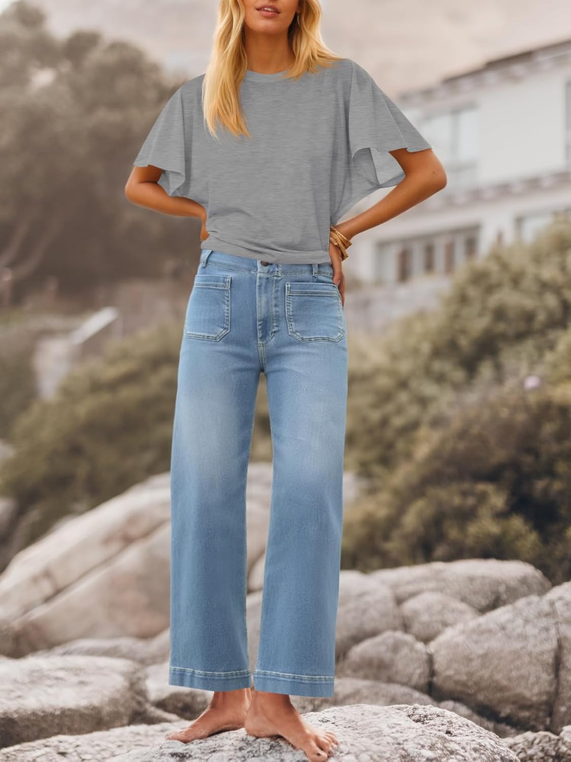 Tankaneo Womens Batwing Short Sleeve T Shirts Summer Casual Flowy Crew Neck Tops Loose Fit Boxy Basic Tees - Image 4