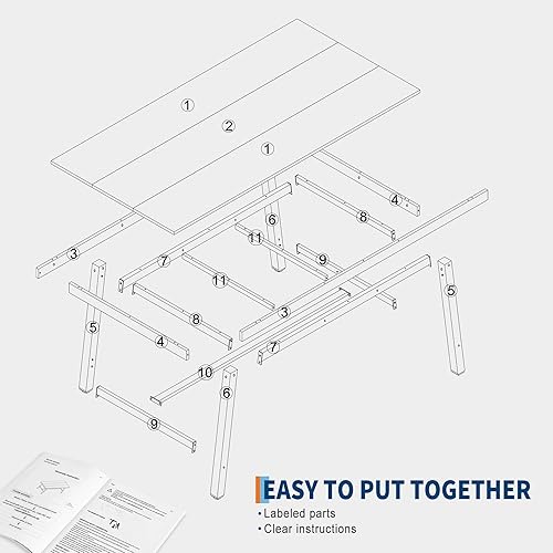 Miniatura 9 de GarveeHome Mesa de comedor industrial para 6 a 8 personas, mesa de cocina de madera de 70.87 pulgadas de largo con marco de metal resistente y