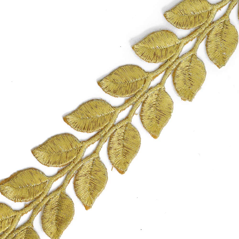 2-Yards Iron on Metallic Leaves Trim for Bridal, Costume or Jewelry, Crafts and Sewing, 1-3/8 Inch, SMB-3004 (Gold)