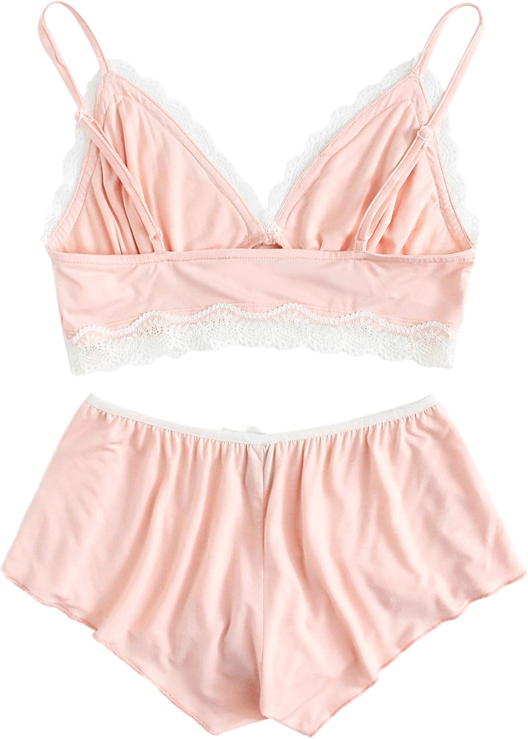 Vista 2 de SweatyRocks - Conjunto de ropa interior de lencería con borde de encaje, bralette con tirantes y calzón para mujer