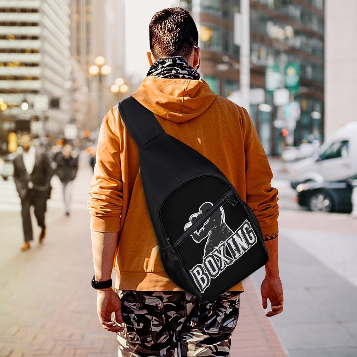 Boxing Boxer Crossbody Sling Backpack Chest Bag Daypack | unisex,trendy,with convertible and detachable shoulder strap,side pockets