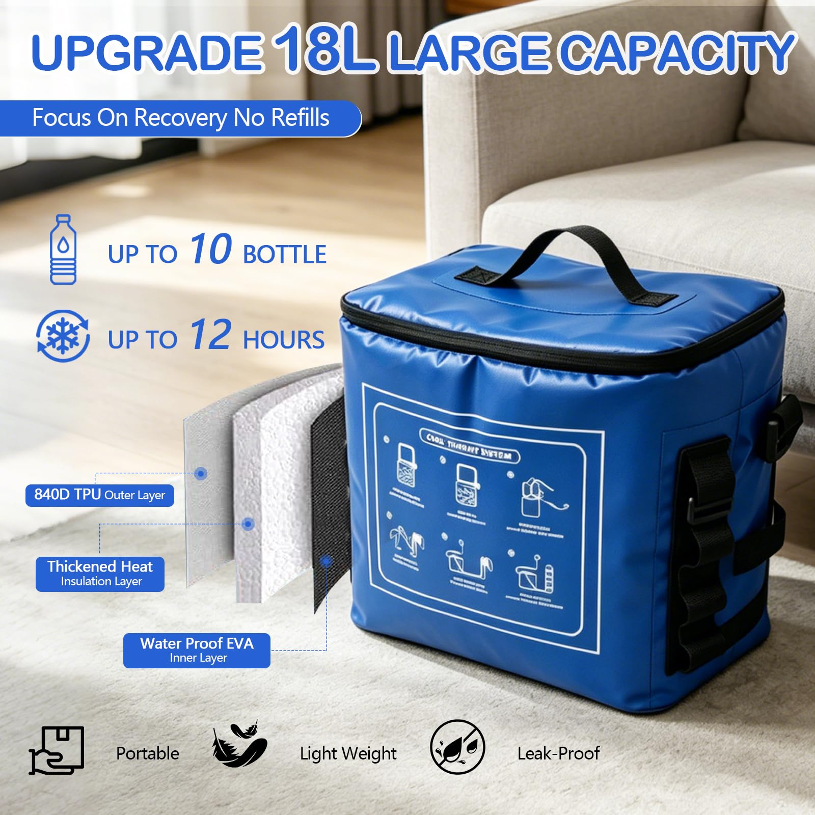 Dispositivo per Crioterapia con Timer, Sistema Portatile da 18L per Ginocchio, Spalla & Articolazioni, Circolazione di Acqua Fredda con Fascia di Compressione, per Recupero & Riduzione del Gonfiore