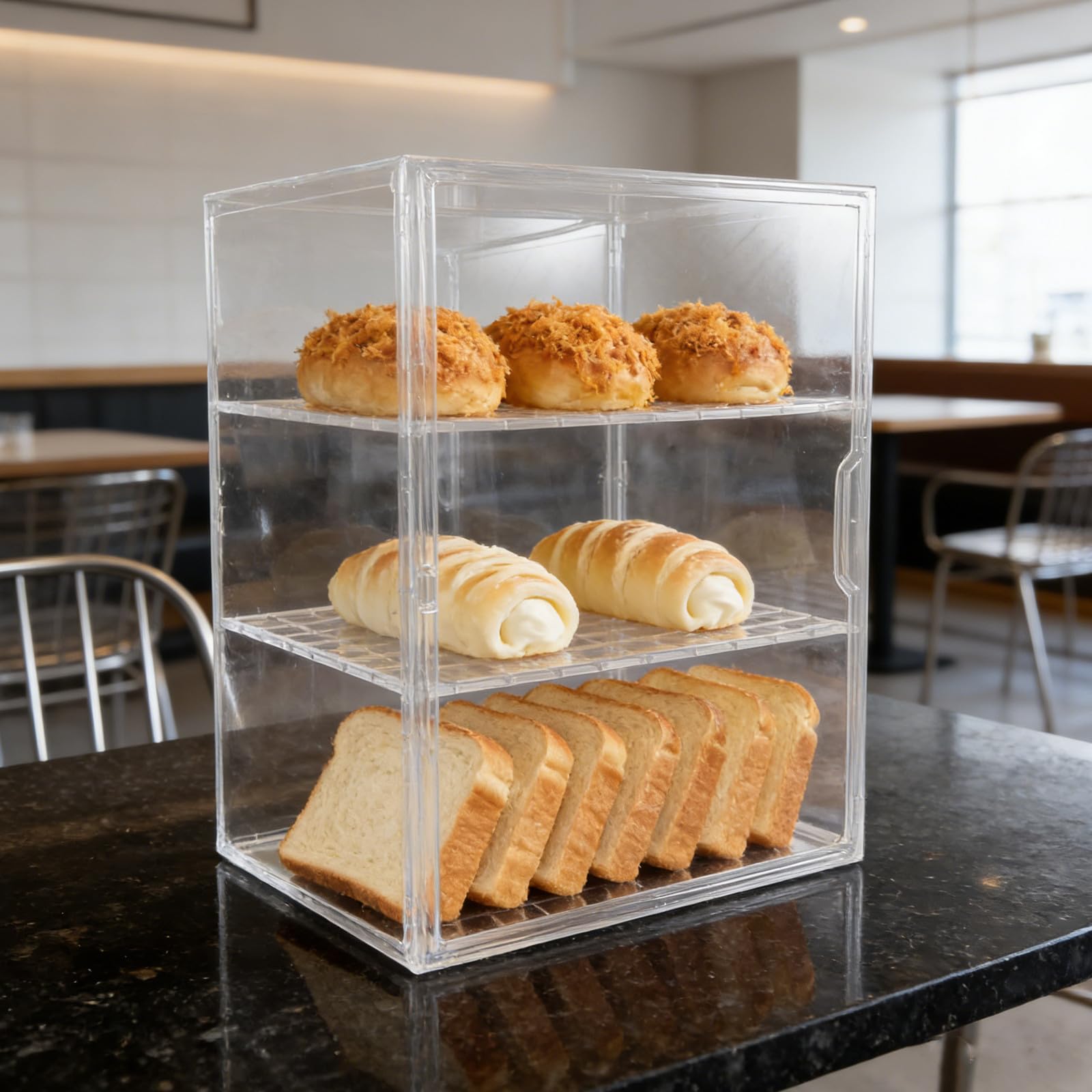 VILLCASE Vitrina Transparente de Acrílico de 3 Niveles para Panadería y Postres, Organizador Ajustable para Exhibición y Almacenamiento en Mostrador de Cocina