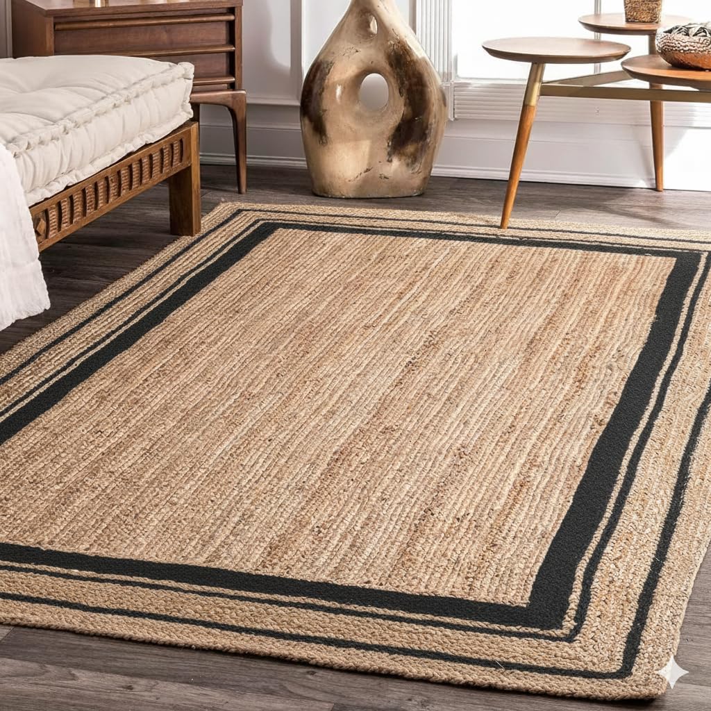 Alfombra de yute natural para mesa central y suelo de salon comedor cuadrado 8 pies