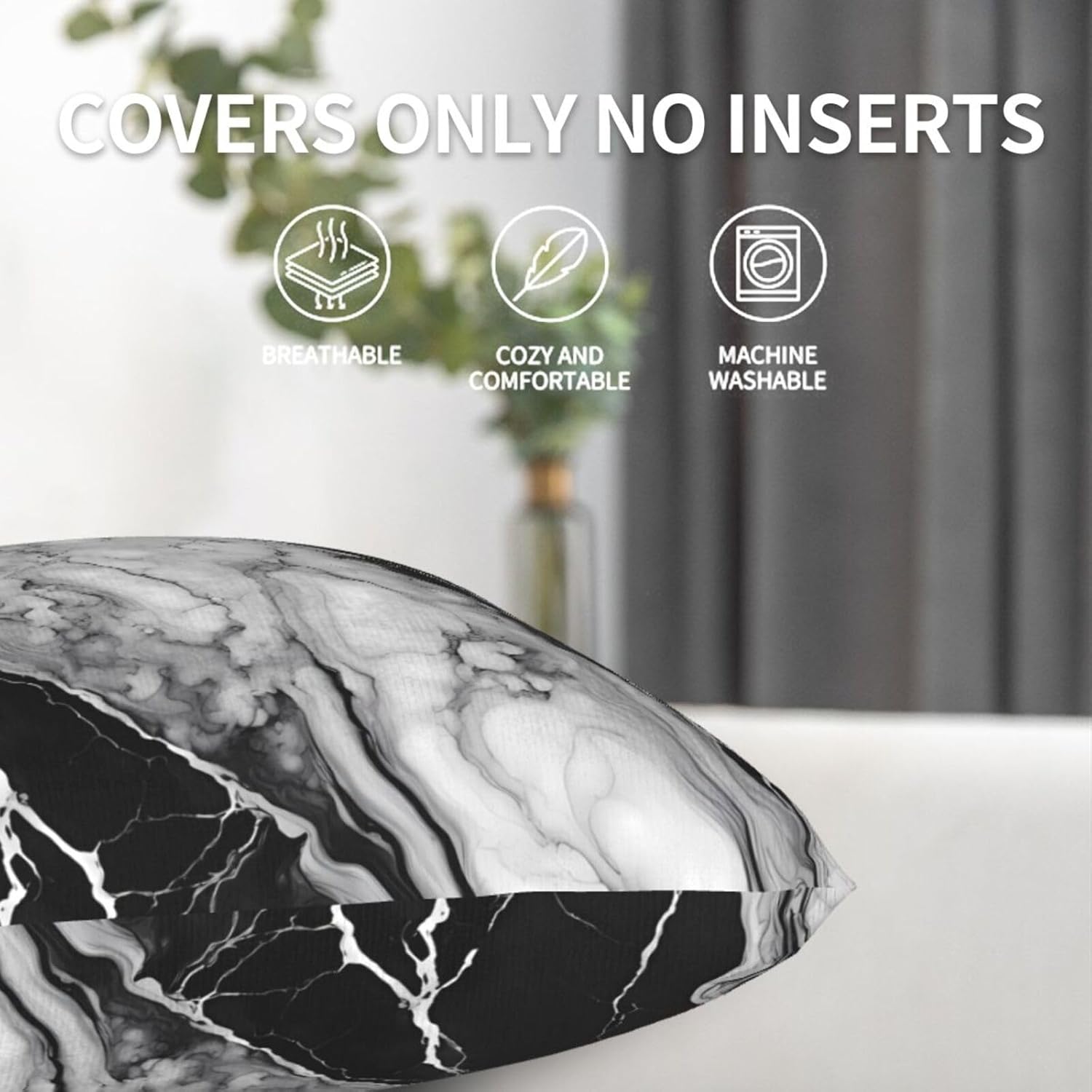 Black and White Marble Throw Pillow Cover 18x18 Inch Decorative Pillow Cases Soft Throw Pillows for Living Room Bedroom Sofa Couch Cushion Cover Set of 2 - Image 4