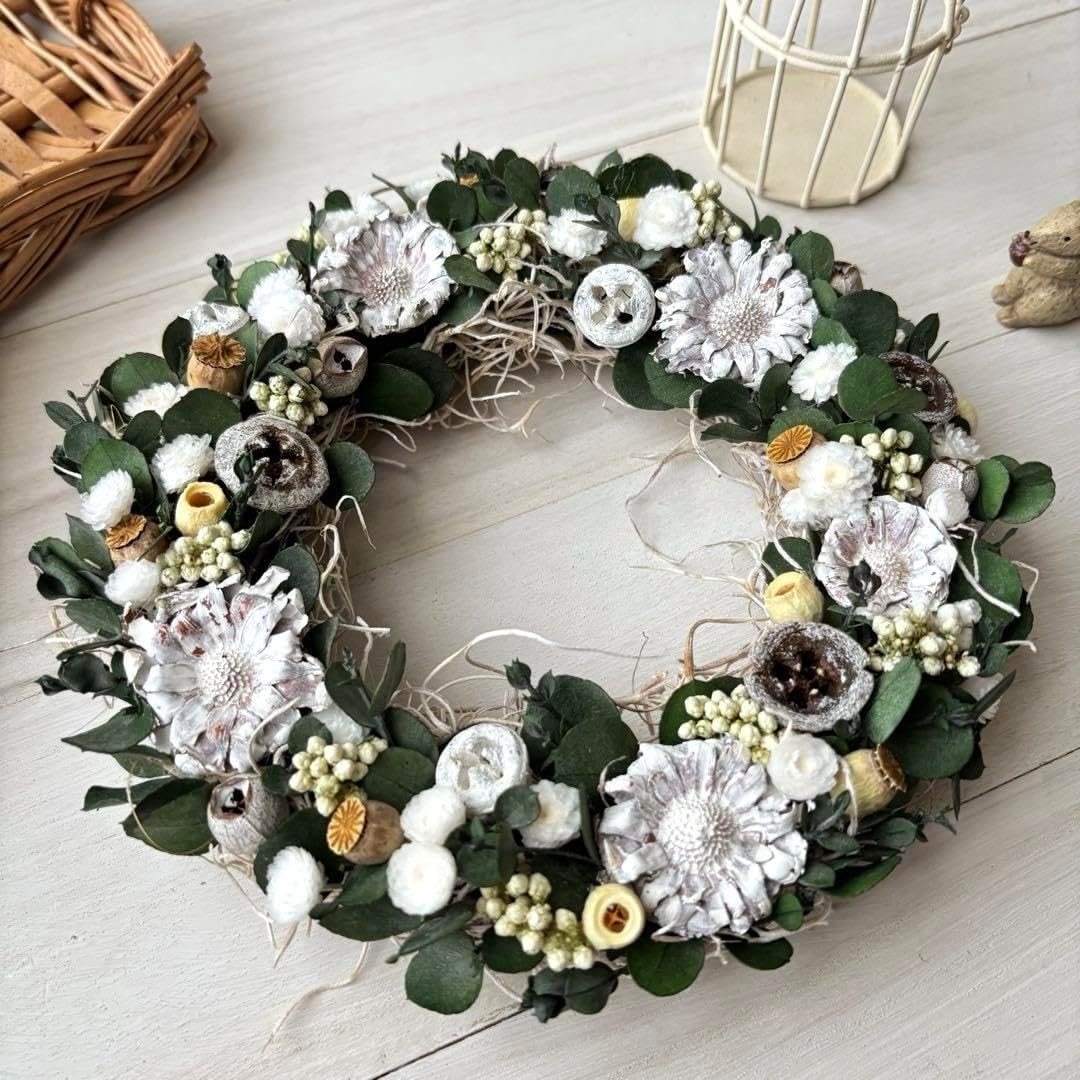 ドライフラワーリース◇natural お花のナチュラルリース Mサイズ 約