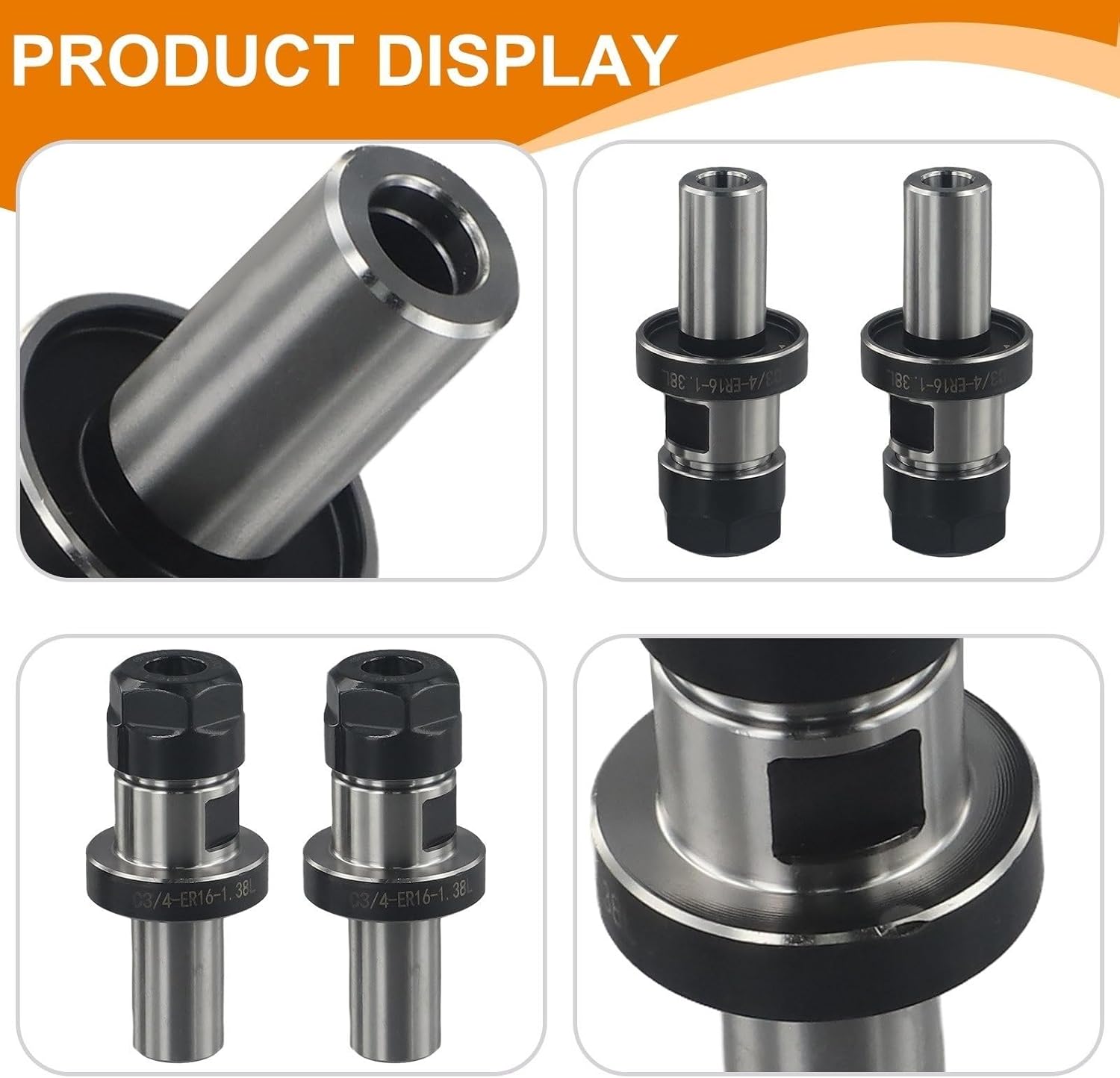 2Pcs CNC ER16 Collet Chuck Tool Holder For TTS With 3/4" Straight Shank, Gauge Length 1.38 In, High Precision Runout 0.0003", Includes Collet Nut