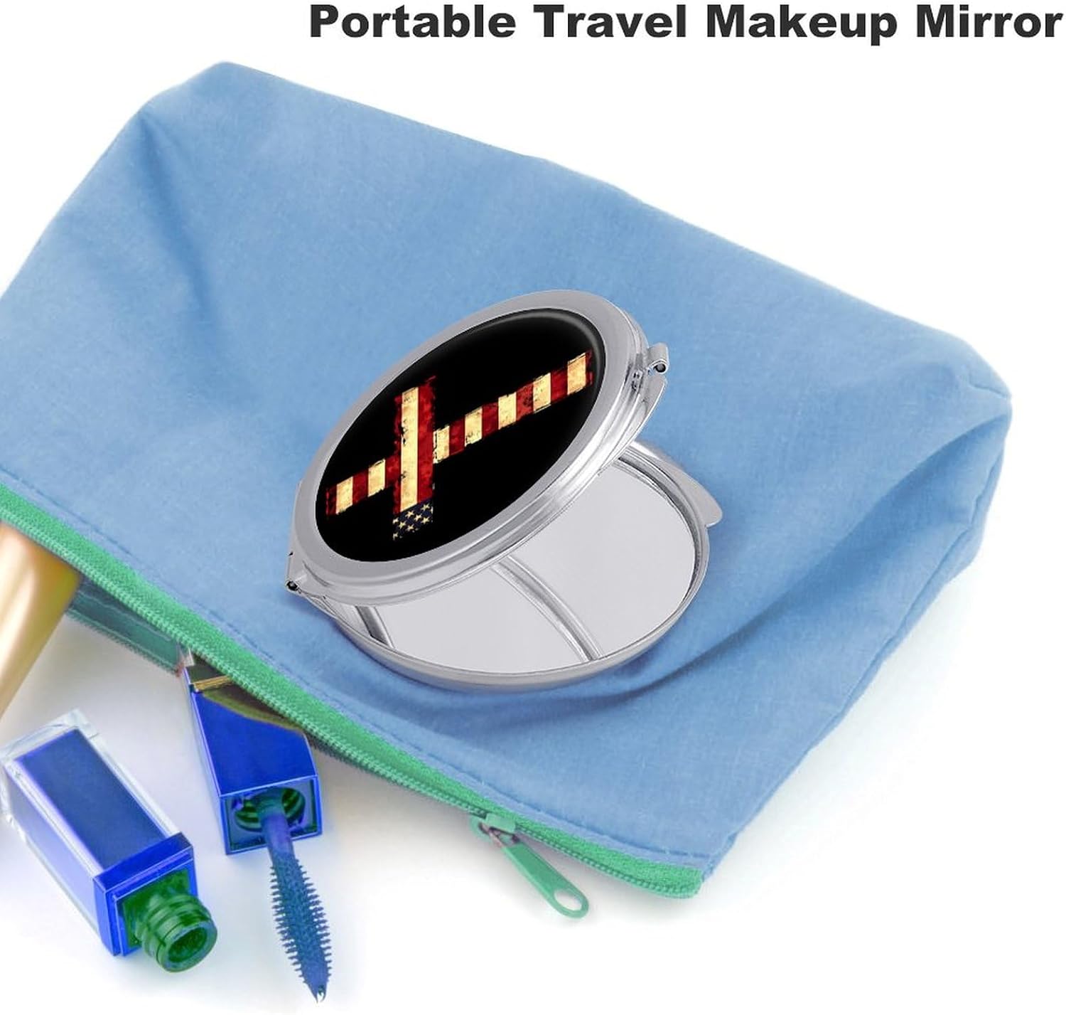 U.S Flag Cross Compact Makeup Mirror Mini Foldable Cosmetic Mirror Portable Travel Mirror for Purse Pocket