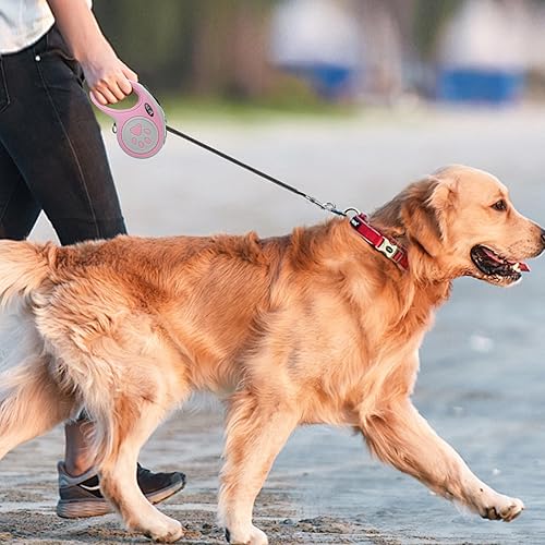 Miniatura 7 de Correa retráctil para perro de 16 pies, correa de nailon resistente con botón de bloqueo rápido para perros pequeños y medianos (rosa)