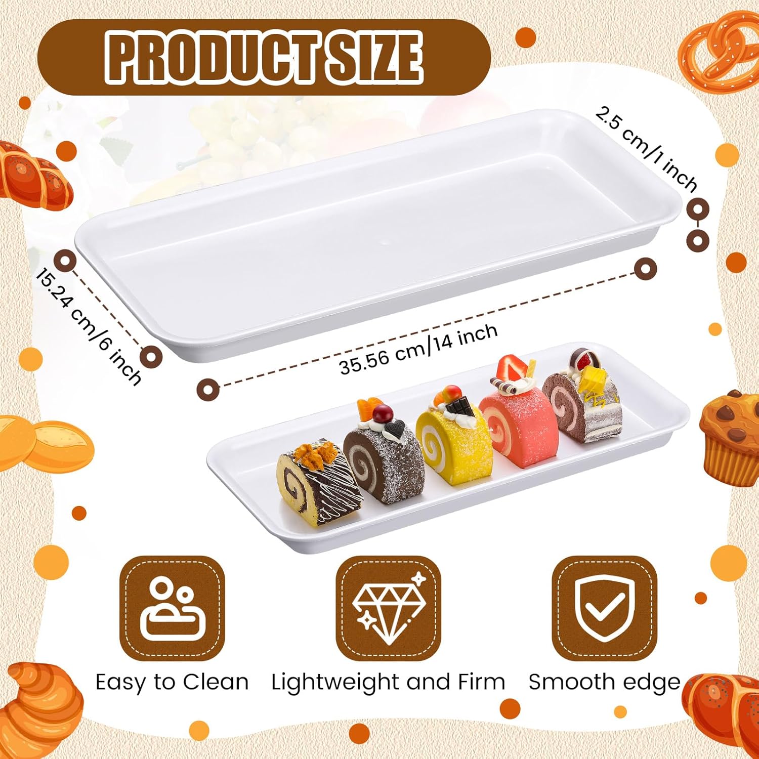 30 Pcs White Serving Platters 14 x 6 Inch Rectangle Serving Trays Reusable Food Tray Dishes Dessert Trays Plastic Plates for Wedding Home Table Thanksgiving Christmas Party - Image 2