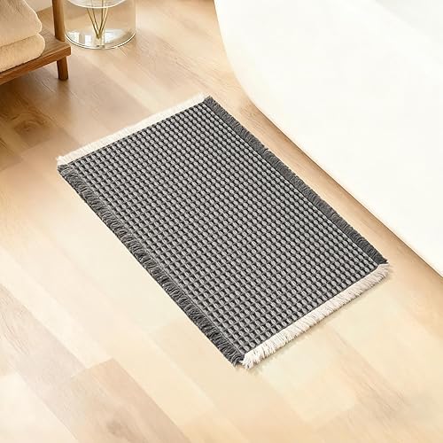 Miniatura 12 de ArtyCozy Tapete de baño de punto gofre, súper absorbente, suave, antideslizante, bohemio, con respaldo de pegamento caliente de tejido plano