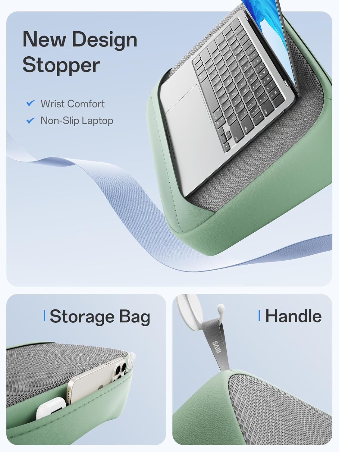 SAIJI Breathable Laptop Pillow, Ultra Lightweight Lap Desk with Cushion, Computer Pillows for Laptop with Partitioned Storage Bag, Designer Stopper - Lap Pad Fits up to 15.6 Inch Laptops image 5 of 7 B0CZKY5LSG