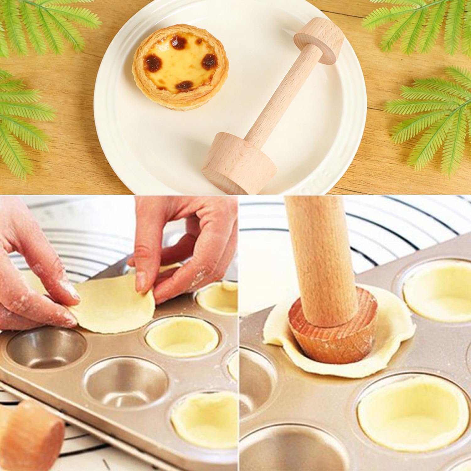 Tart Tamper Set,Wooden Double Side Pastry Tamper,Egg Tart Tamper,Cake Pastry DIY Tools for Egg Tart, Pasta, Cheesecakes and Dessert Baking(3 Pieces)