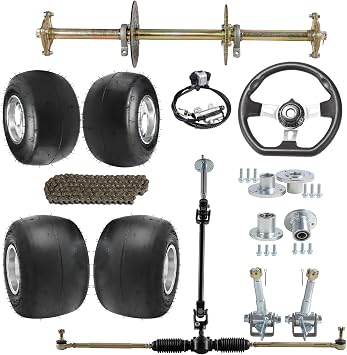 810mm 25mm Shaft 32" Go Kart Rear Live Axle Kit, 5" Wheels with 10x4.50-5 11x7.10-5 Tires, Front Steering Assembly for Go-kart Racing Drift Trike Golf Cart ATV Buggy Mini Bike