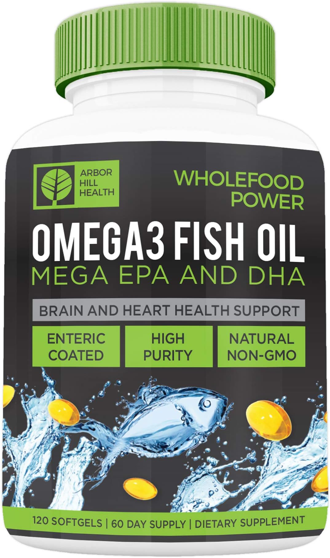 Wholefood Power Omega 3 Fish Oil | Non-GMO | 120 Capsules of Triple Strength, Burpless, EPA/DHA Packed Softgels Made in The USA | Two Month Supply