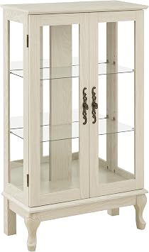 Farmhouse Display Curio Cabinet,Lighted Corner Cabinet with Tempered Glass Door & 2 Glass Shelves E26 Light Bulb Included