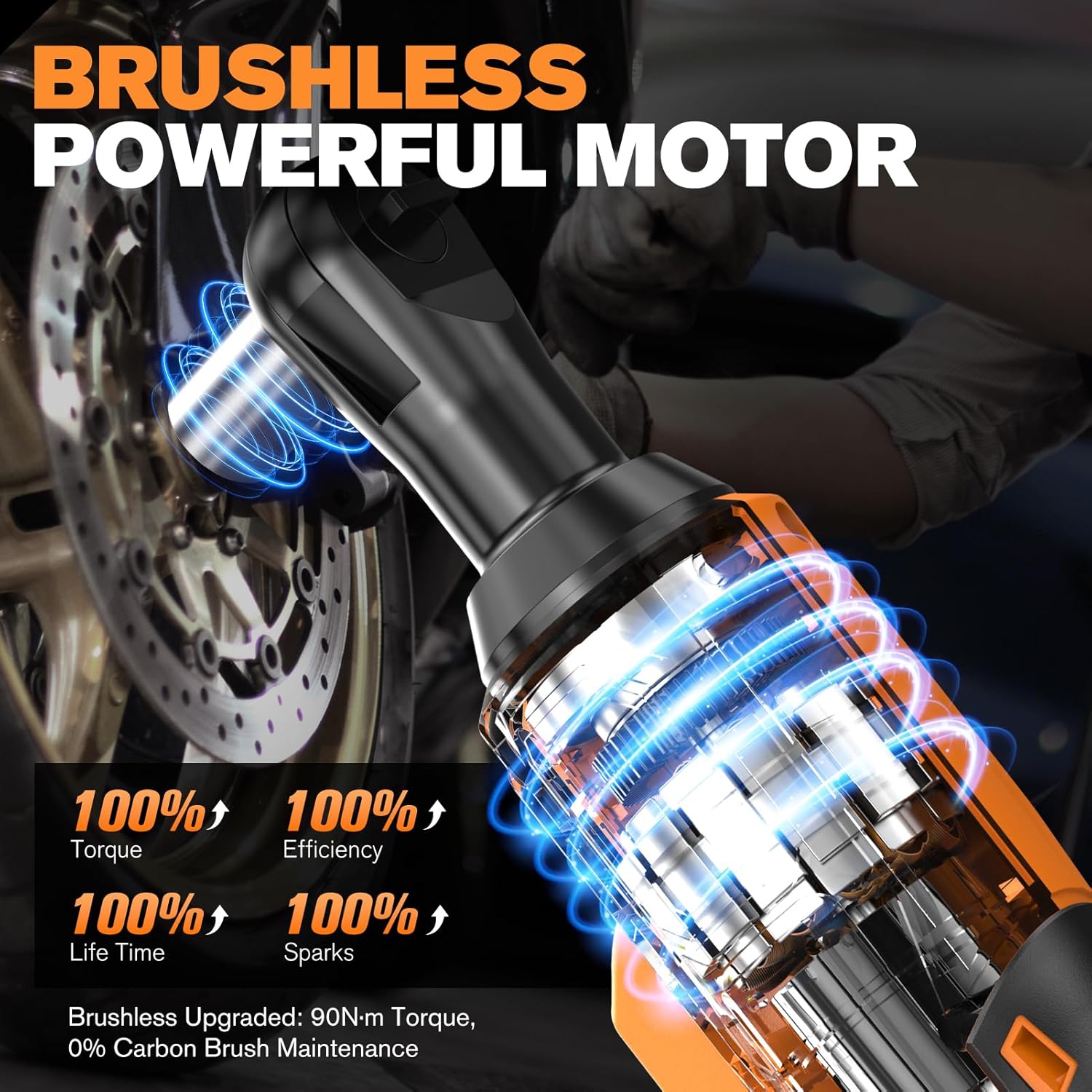 20V Brushless Cordless Ratchet Wrench 3/8", 67Ft-Lbs/ 90Nm High Torque, 2x 2.0Ah Battery, 300RPM Var. Speed, Powerful Electric Ratchet for Makita Battery, Set with 8 Sockets, 1/2"& 1/4"Adapter