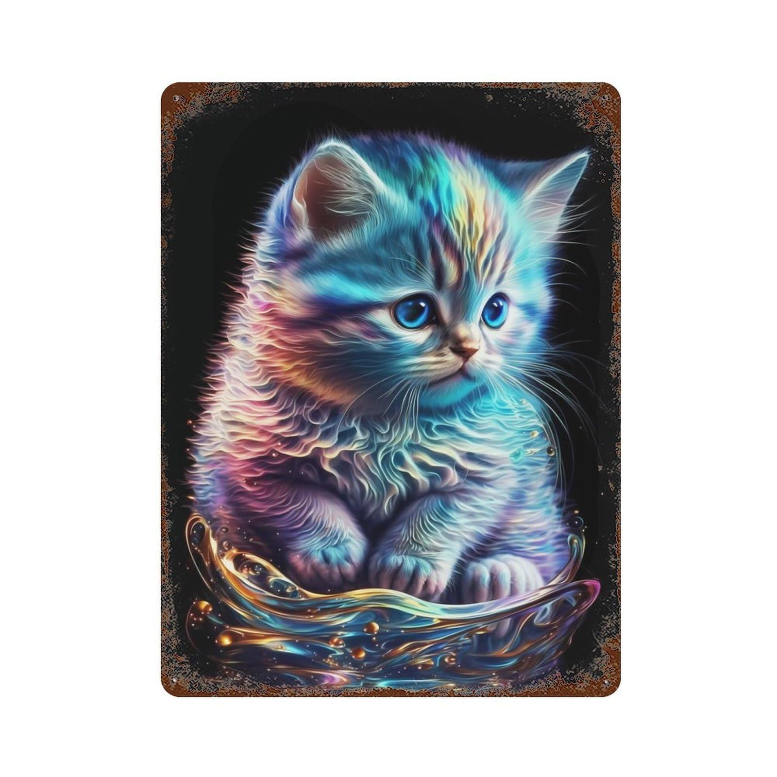 Cute Nebula Kitten Decorative Tin Sign 15.7"x11.8", Industrial Home Decor for Garage, Pub Or Kitchen