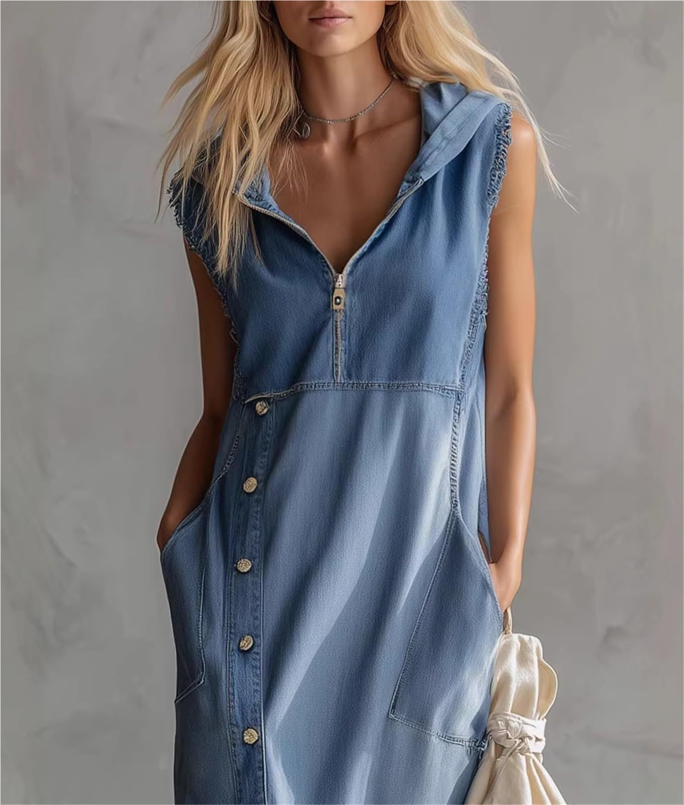 Vestido de verano sin mangas para mujer, vestido camisero casual, vestido largo suelto con abertura
