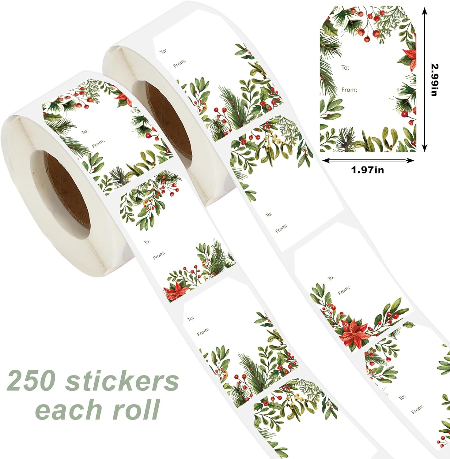 Whaline 500Pcs Christmas Name Tag Stickers Xmas Holly Berry to & from Blank Self-Adhesive Label Decals for Winter Holiday Birthday Card Gift Box image 2