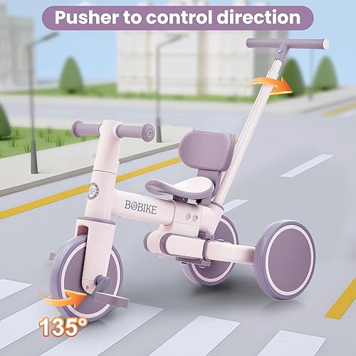 Miniatura 4 de Triciclo 5 en 1 para niños pequeños de 18 meses a 5 años, bicicleta para niños, triciclo para niños con mango de empuje y respaldo, bicicleta de