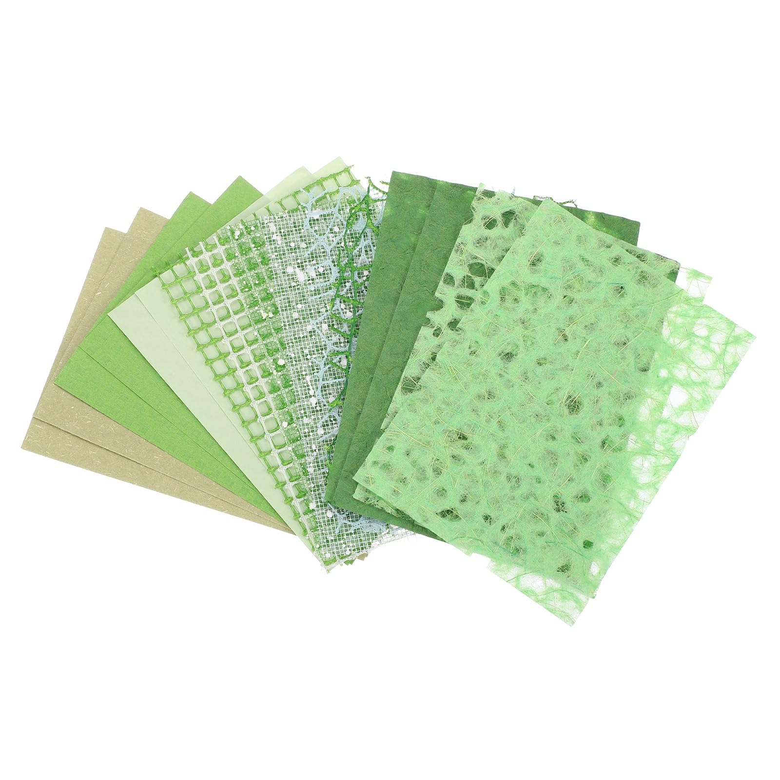 sourcing map 15 Sheets Scrapbook Textured Paper, Grass Green Handmade Craft Paper and Mesh Fabric for Scrapbook Planner Book Card Junk Journal Supplies Card DIY Project, 3.9x5.5 Inch