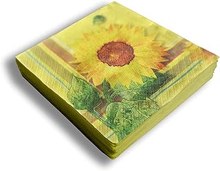 Set of 20 Individual Decoupage Shabby Chic Paper Party Napkins Flowers, Sunflowers Watercolor Decor Luncheon Napkin for a Birthday holiday, Wedding, Cocktail Party