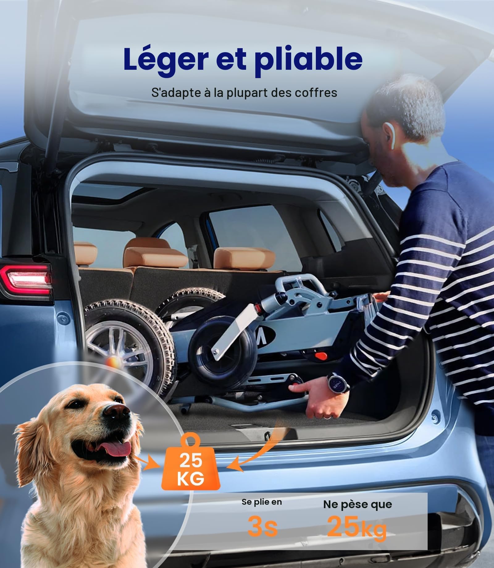 VOCIC V62 Pro Fauteuil roulant electrique pliable leger avec 2 batterie | 25KM fauteuil handicapés électrique pour 136KG avec 30CM pneus gonflables,Navigabilité des aéronefs| support de 5 ans