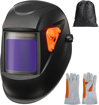 Large View Welding Helmet Auto Darkening True Color Solar Powered Hood with Adjustable Wide Shade Range 4/5-9/9-13 for Mig Tig Cut 4 Arc Sensor JRP070 Welder Mask Black