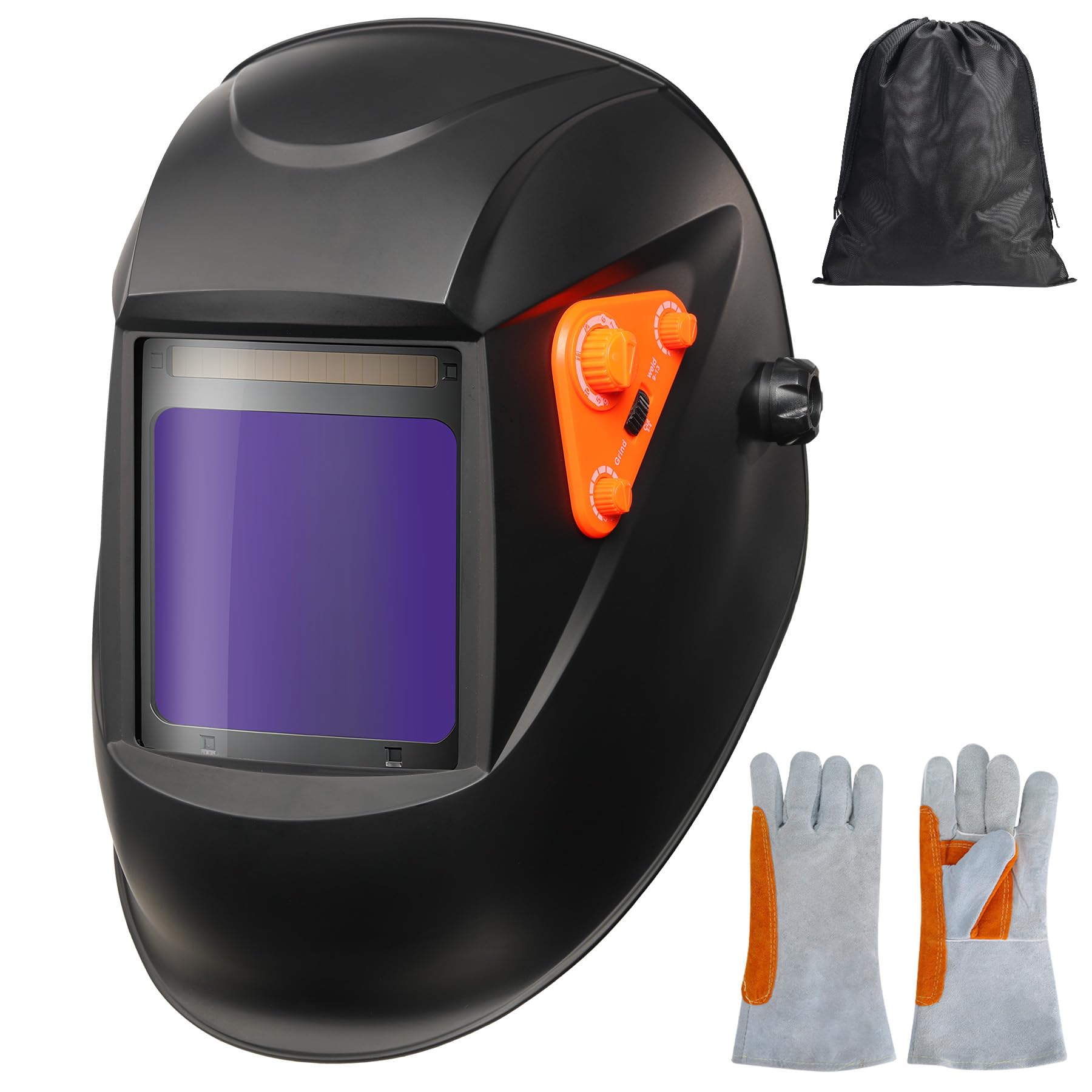 Large View Welding Helmet Auto Darkening True Color Solar Powered Hood with Adjustable Wide Shade Range 4/5-9/9-13 for Mig Tig Cut 4 Arc Sensor JRP070 Welder Mask (Black)