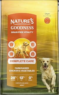 Nature's Goodness Complete Care Adult Dry Dog Food, Farm Raised Chicken & Vegetables 3Kg- Wholesome Nourishment for Everyday Vitality, Grain-Free, Protein and Fibre for Digestion, Skin & Muscle Health